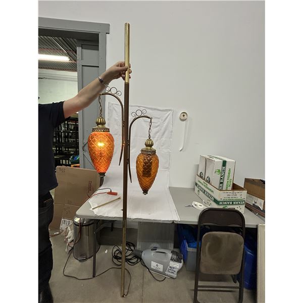 Vintage MCM Mid Century Pole Lamp Orange Glass