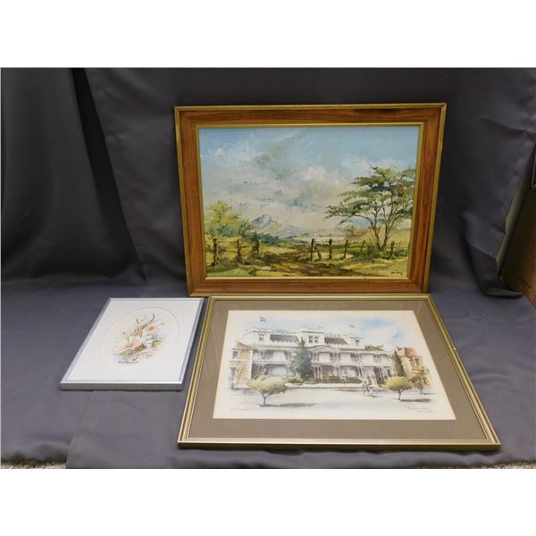 Lot of 3 (2 original) Paintings Artist Signed Wall Art 1 Watercolour Flowers, Paint Field & Lord