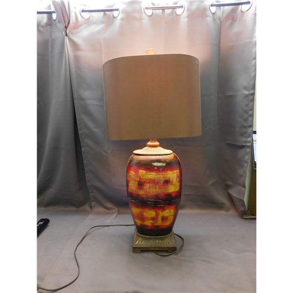 Pottery Orange and Red Lamp with Brown Shade *works* Modern 34" tall