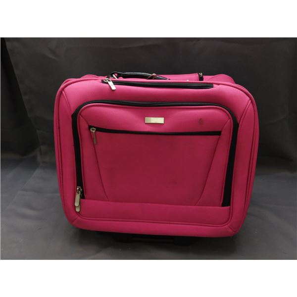 Pink Carry-On Suitcase Zebra Stripe Interior with Handle and Back Wheels