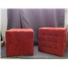 Image 1 : Pair of Square Red Upholstered Ottomans Foot Stools