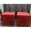 Image 2 : Pair of Square Red Upholstered Ottomans Foot Stools