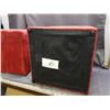 Image 3 : Pair of Square Red Upholstered Ottomans Foot Stools