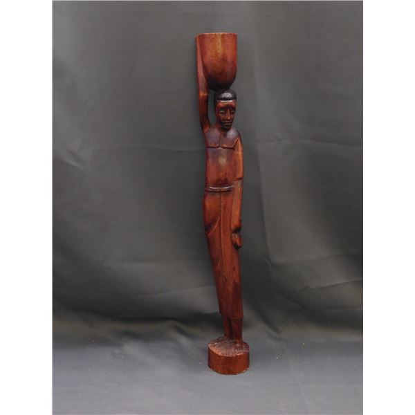 Wooden African Man Carrying Basket Figurine