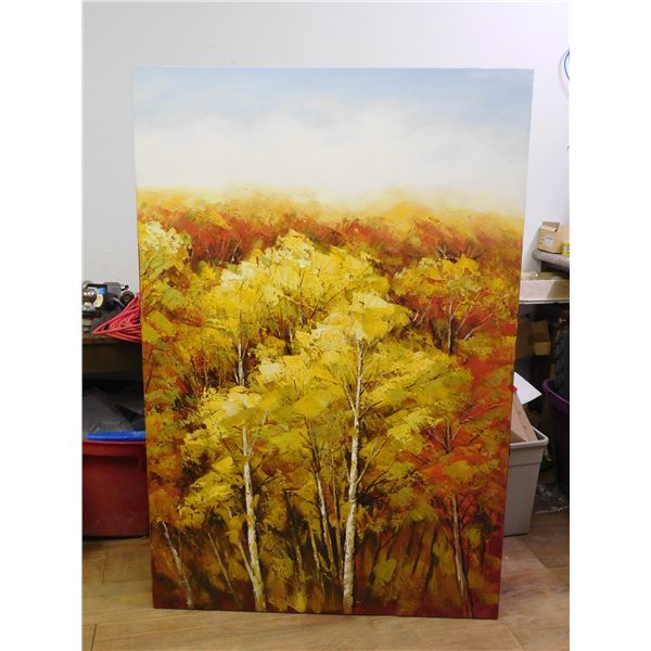 LARGE Painting of Birch Trees in Autumn Heavy Pallet Knife Painting Canvas Art