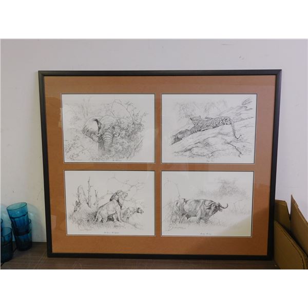Larry Norton Animal Sketch Prints Framed 4-Picture Wall Art
