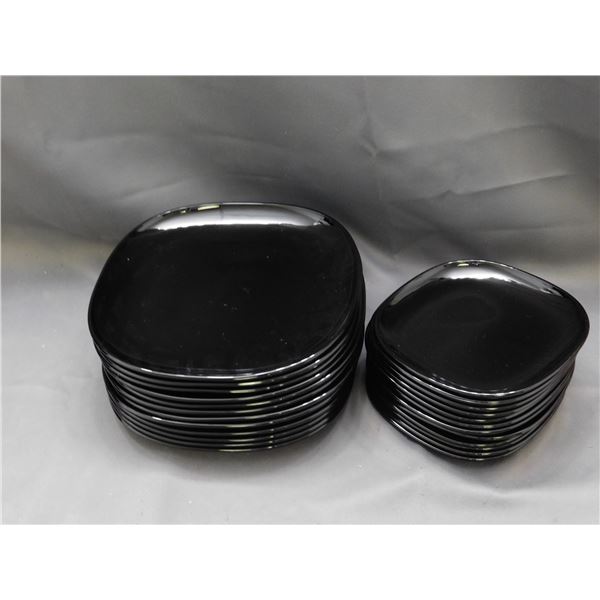 Lot of 24 Solid Black Bread & Dinner Plates 12 Person Place Setting