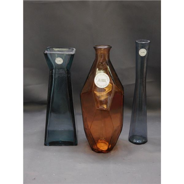 Lot of 3 Studio Glass Vases Hand Made in Spain by Vidros San Miguel  Blue  and Orange Homesense