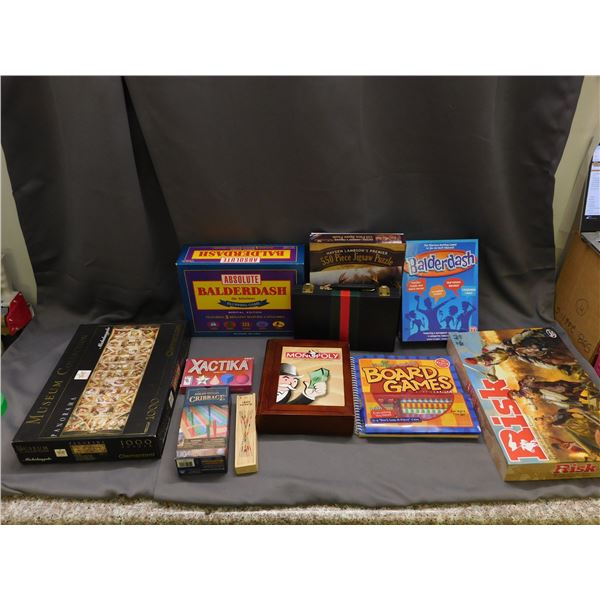 Lot of 11 Board Games and Puzzles Monopoly, RISK, Balderdash, Cribbage, etc