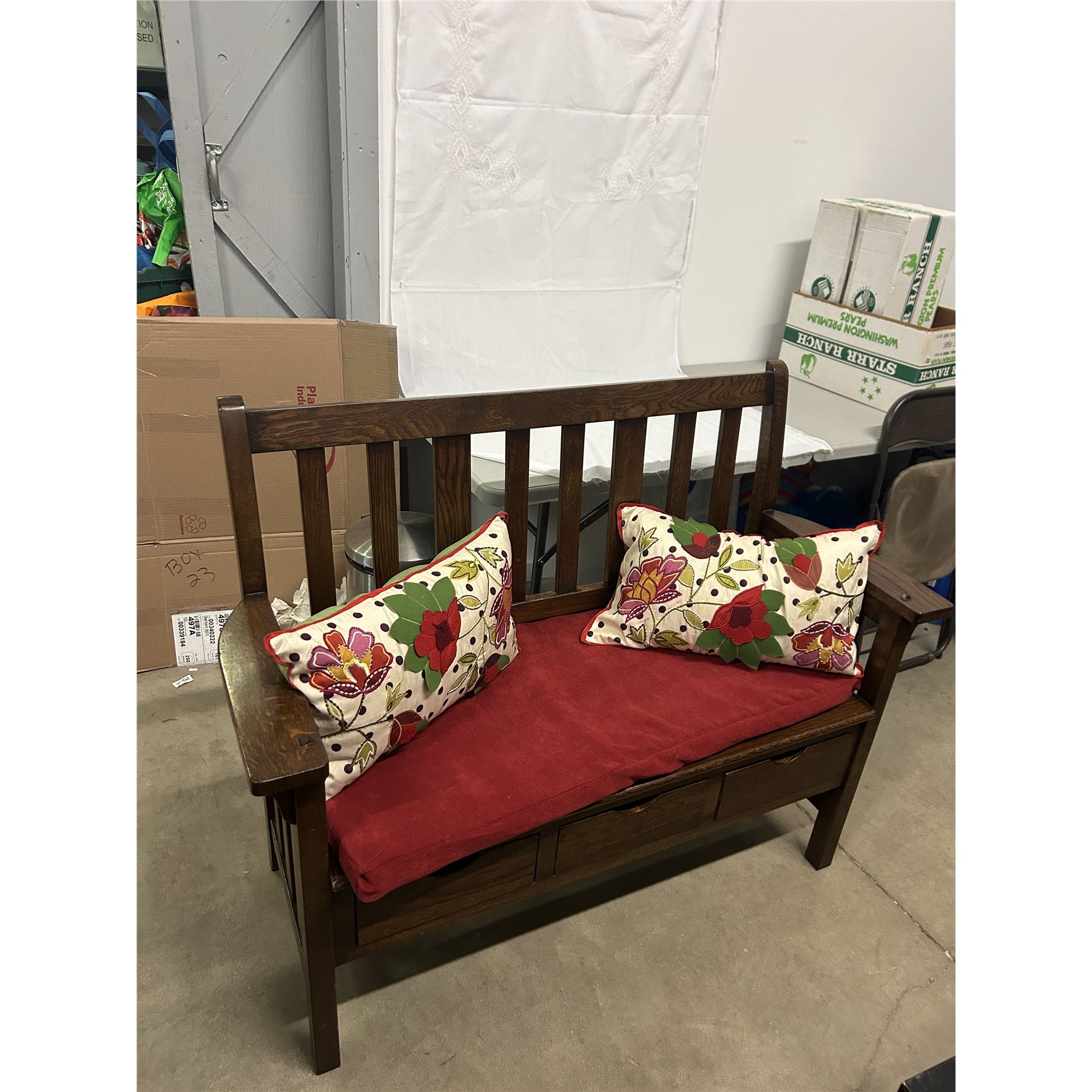 Solid Wooden Entryway Bench with Storage, Cushion 2 Pillows