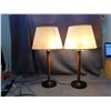 Image 1 : Pair of Table Lamps Wood with Black Glass Base and Plastic Shade