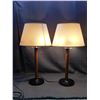 Image 2 : Pair of Table Lamps Wood with Black Glass Base and Plastic Shade