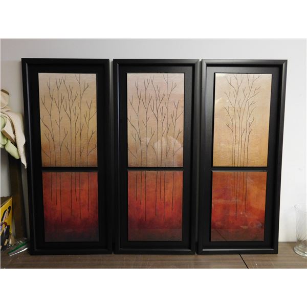 Lot of 3 Framed Minimalist Tree Art Prints Mounted on Wood