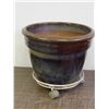 Image 1 : LARGE 11" tall 16" diameter Pottery Plant Pot on Rolling Stand