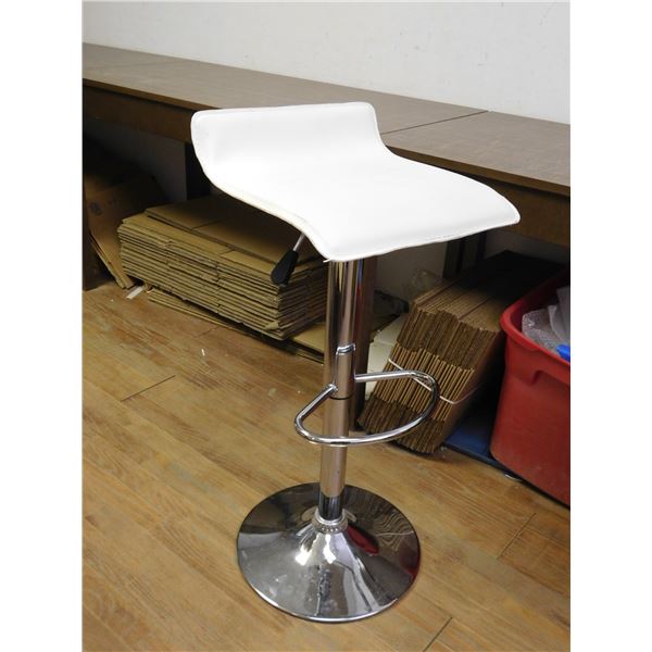 Vinyl Upholstered White and Chrome Bar Stool Adjustable