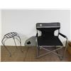 Image 2 : Coleman Deck Chair with Fold-Up Cup Holder/ Table and Small Metal Plant Stand