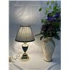 Image 1 : Lot of 2 Green and Gold Tone Table Lamp and Vase with Faux Flowers