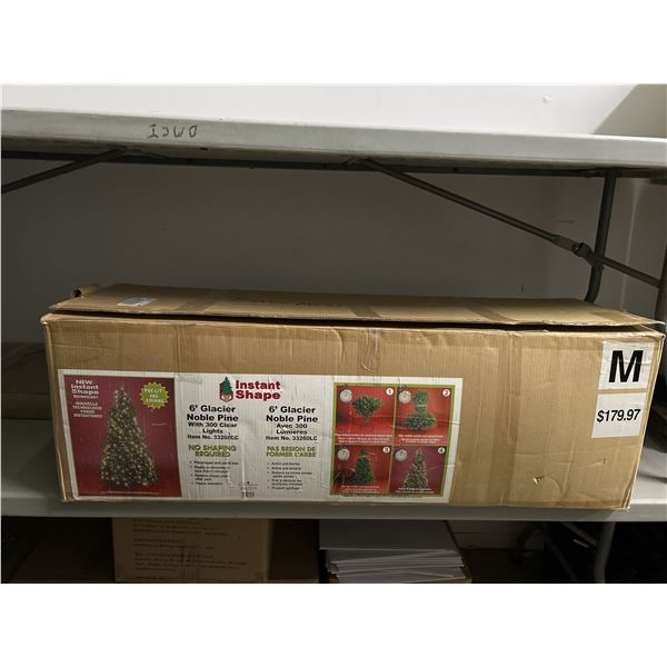 Instant Shape 6’ Glacier Noble Pine Pre-Lit Xmas Tree