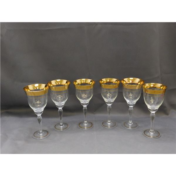 Lot of 6 Gold Rim Wine Glasses