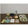 Image 1 : Lot of Household Ceramic Serving Tray Grapes Design, Trivet Coasters, Candlestick, Bag