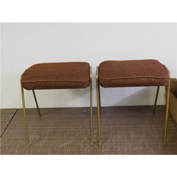 Lot of 2 Vintage Stools Brown Upholstered