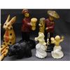 Image 2 : Lot of 8 Vintage Figures Wooden Rabbit, Asian Man and Woman, AVON Cologne Bottles, Bear (as is)