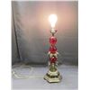 Image 1 : Vintage Brass and Red Colored Glass Table Lamp Ornate works