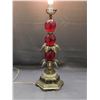 Image 2 : Vintage Brass and Red Colored Glass Table Lamp Ornate works