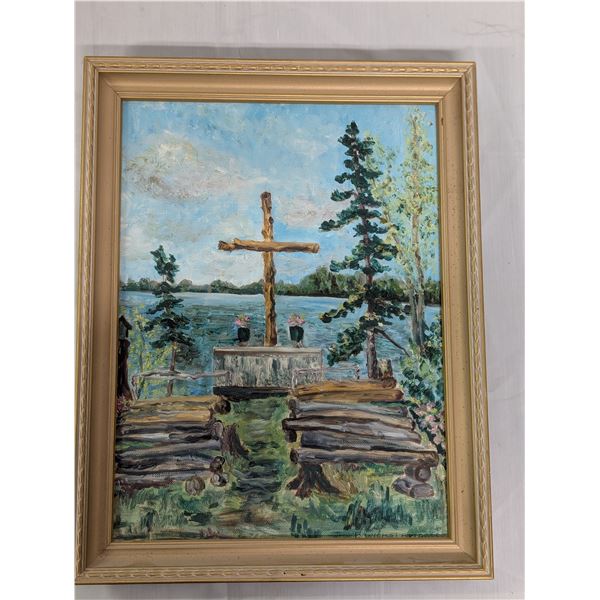 Oil Painting Camp Cross Beach Signed P Wickstrom 66