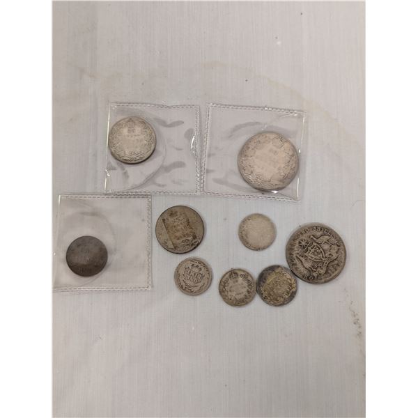 Lot of 9 Antique Silver Coins Canada UK Low Grade