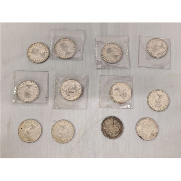 Lot of 12 Canada 50 Cents Silver 1959-1965
