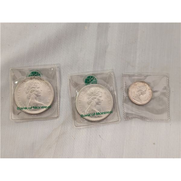 Lot of 3 1967 Canada Silver Coins 2-$1 1 quarter