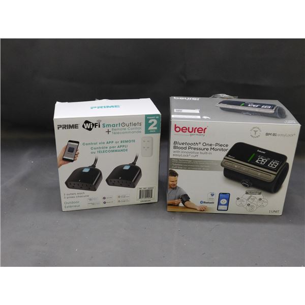 Lot of 2 Beurer Bluetooth One-Piece Blood Pressure  BM 81 and PRIME Wifi Smart Outlets NEW/RETURN