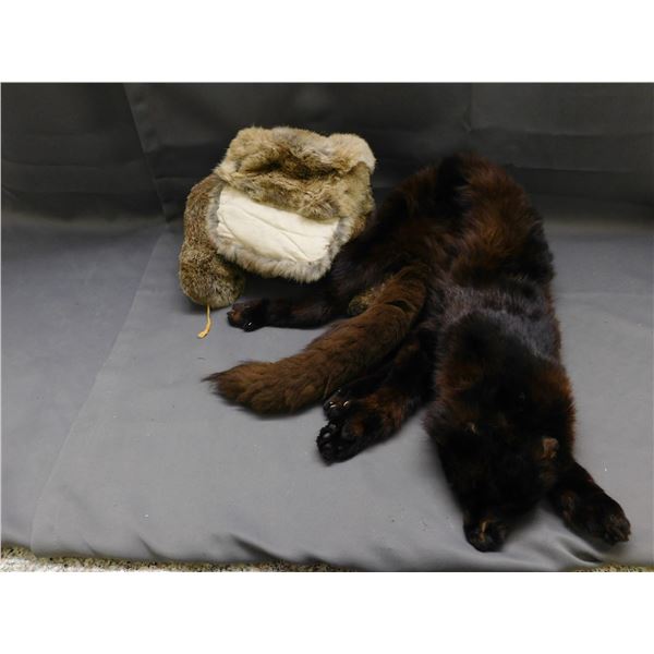 Fur Beaver Winter Hat & Brown Fox Shawl Scarf Real Animal Fur