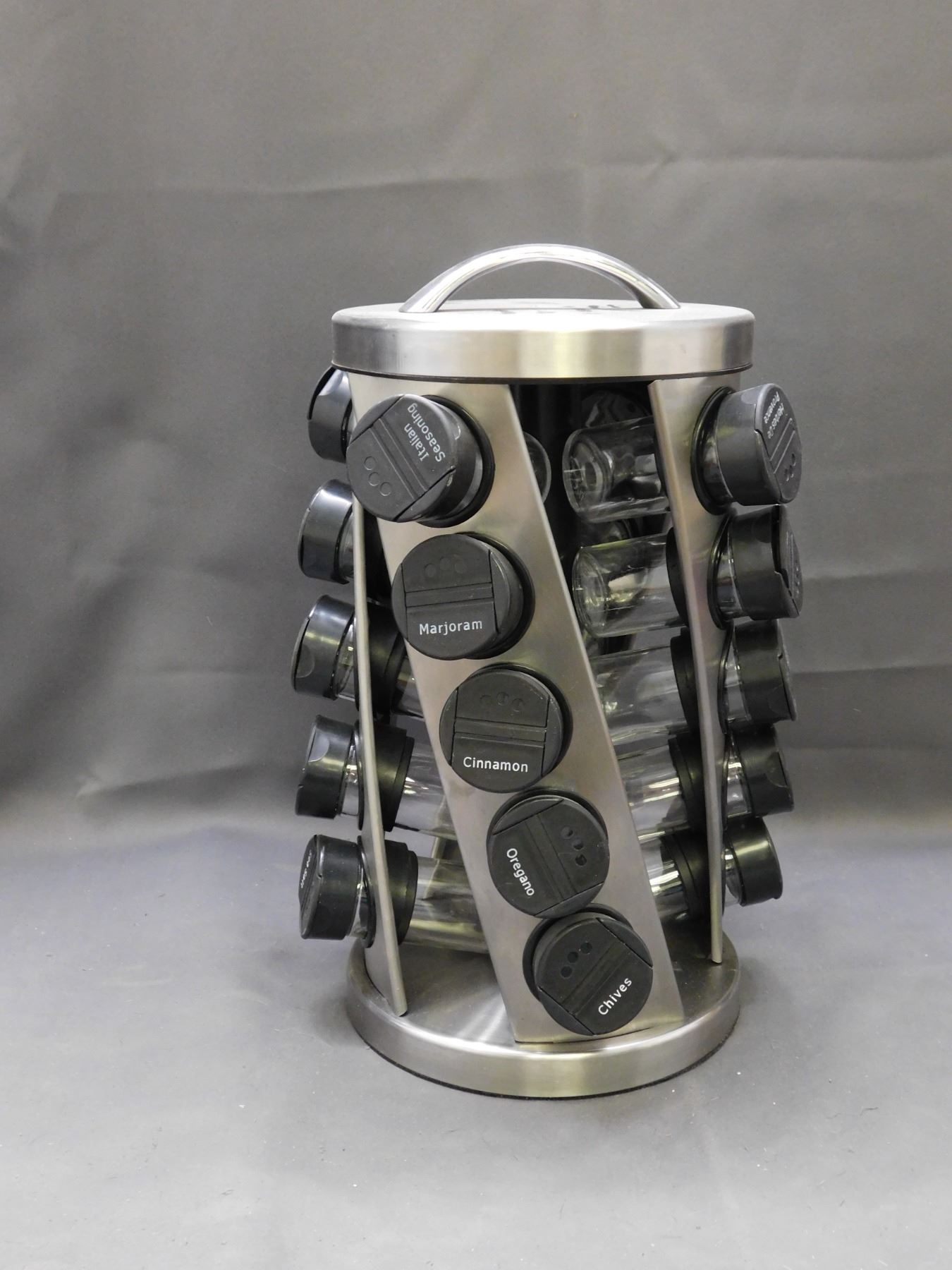 Spin Spice Rack Rotating Spinning Spice Rack Stainless Steel with Labelled Glass Jars