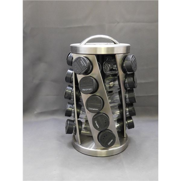 Rotating Spinning Spice Rack Stainless Steel with Labelled Glass Jars