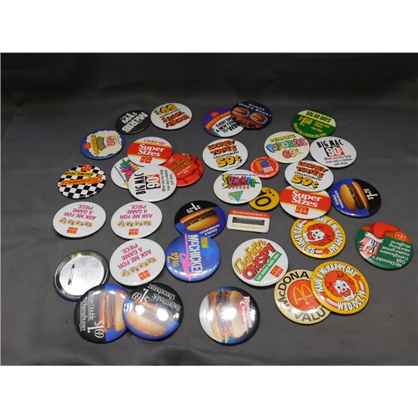 Lot of Large Buttons Pinbacks Advertising Fast Food Mostly McDonalds