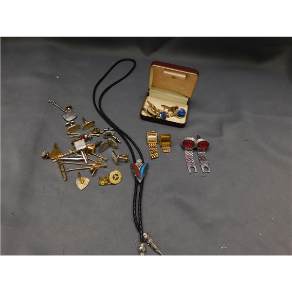 Lot of Vintage Cufflinks Tie Bar Pins Bolo Etc
