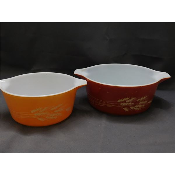 Lot of 2 Pyrex Autumn Harvest Wheat Casserole Bowls 475 474