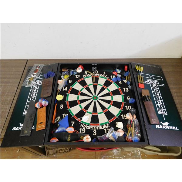 Dart Board Set Lots of Darts in Case Narwhal