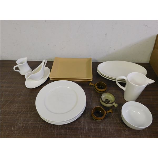 Lot of Ceramic Dishes Plates, Bowls, Pitchers, Gravy Boat, French Onion Soup