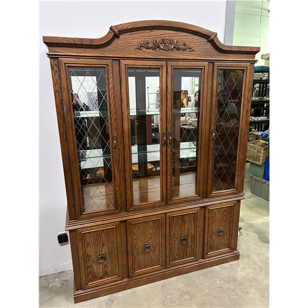 Solid Wooden China Cabinet Hutch Mirrored Back Wired