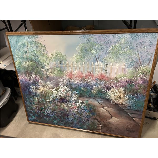 Framed Original Artist Signed LARGE Painting Field of Flowers