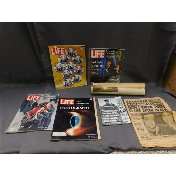 Lot of Vintage Paperwork Moon Landing, LIFE Magazine Johnny Carson, Photography, Churchill Death