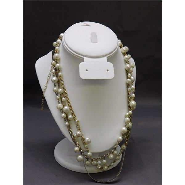 Lot of 2 Gold Tone Herringbone Necklace and Pearl Necklace