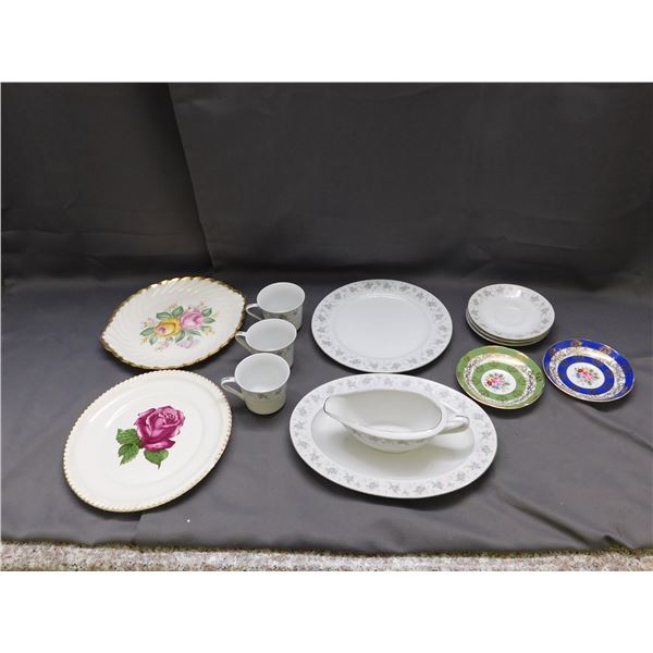 Lot of Assorted China Plates, Saucers, Cups, Gravy Boat, etc