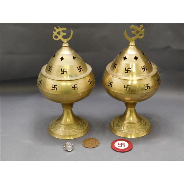 Brass Incense Dishes, India / Buddhist Symbol, Good Luck Token, Asian Symbol Ring