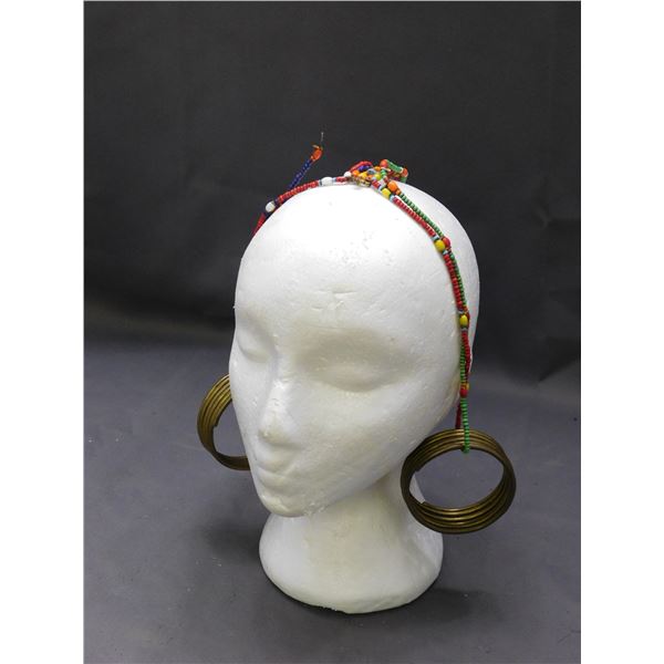African Maasai Tribal Beaded Crown / Adornment Headpiece with Brass Hoops