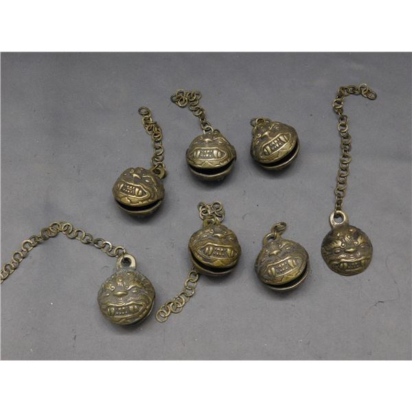 Antique Tibet Buddhist Copper Lion Foo Dog Lion Hanging Pendants Bells