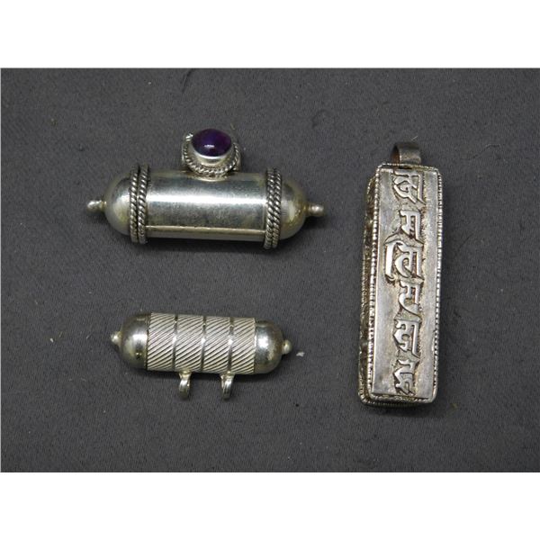 Lot of Sterling Silver Indian Prayer Pendants & Buddhist Om